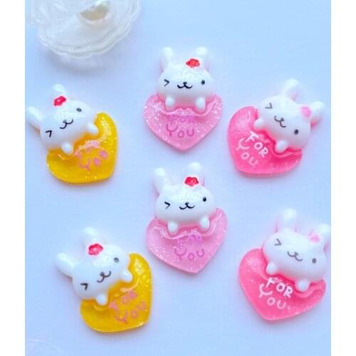20Pcs New Mini Lovely Heart Rabbit Flat Back Resin Cabochons Scrapbooking DIY Jewelry Craft Decoration Accessorie J70