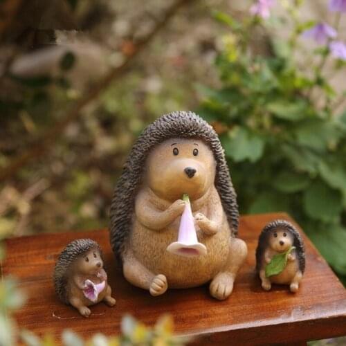 3 Pcs/Sets Cute Morning Glory Little Hedgehog Resin Ornaments Courtyard Garden Animals Decoration Outdoor