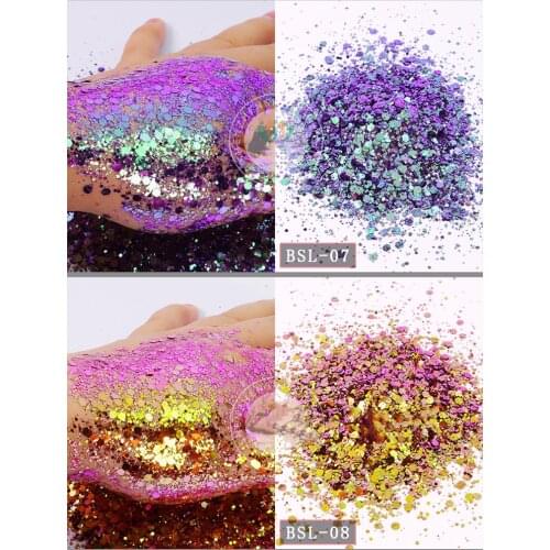 50g/Bag Holographic Iridescent Chameleon Nail Glitter Sequins Festival Sequins Craft Chunky Glitter for Arts Face Hair Body Nail