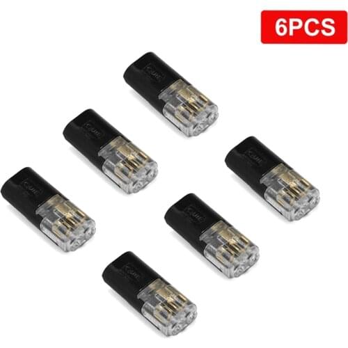 6pcs Compact Spring Wire Terminals No Screws No Soldering 2 Pin 2 Way Quick Splice Pluggable LED Wire Connector For Car Wiring