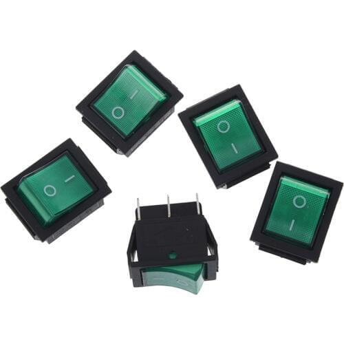 AC 16A/250V 20A/125V Green Light Illuminated DPDT ON/ON Boat Rocker Switch 5 Pcs