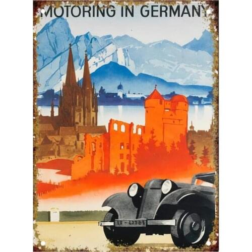 AIDANDAN Motoring in Germa Nostalgic Advertising Old Design Tin Signs Vintage Metal Tin Signs for Wall Art Decor 20 X 30
