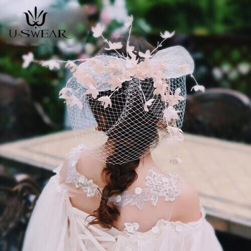 Handmade Flower Net Yarn Hair Accessories Cover Side Clip Headdress Accessories Fashion Fascinator Wedding Party Hat Veil