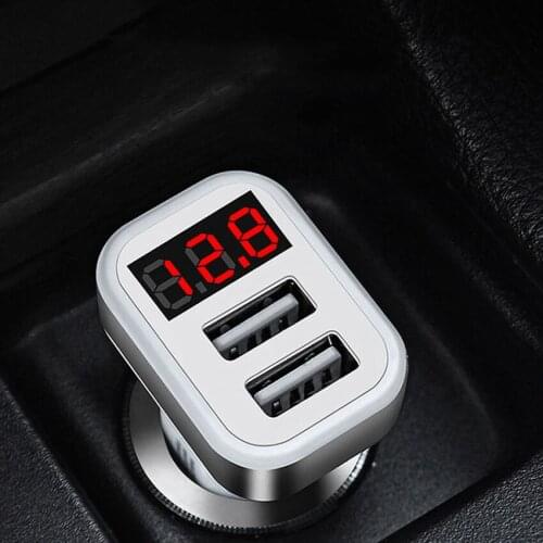 5V 2.1A+1A Car Charger For Smart Phone Dual USB Output LED Display Battery Voltage Detection Led Digital Screen Smar CarCharger