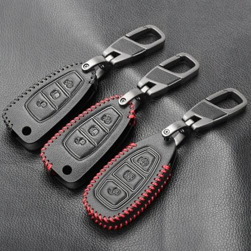 Leather Key Case Cover For Ford Focus RS Fiesta Mondeo Kuga B-Max Grand C-Max S-Max Galaxy Keyless Fob Shell Holder Protector