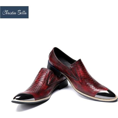 Christia Bella New Business Men Dress Snake Shoes Fashion Man Leather Shoes Social Sapato Male Oxfords Flats Wedding Shoes