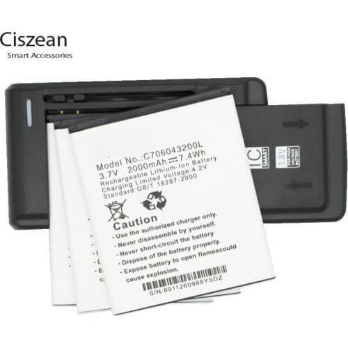 Ciszean 3x 3.7V 2000mAh Replacement Battery+Universal charger C706043200L For BLU Studio 5.0 C HD L120 D534 D670U D670 batteries