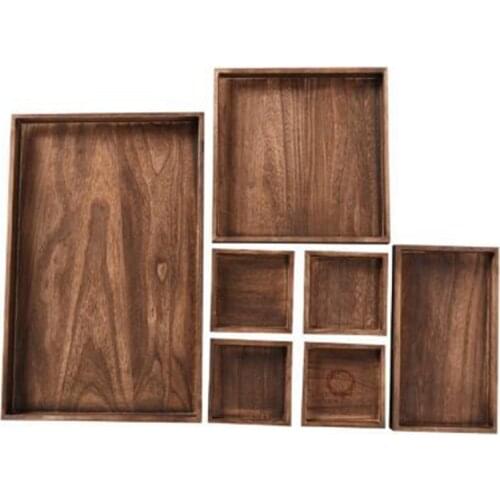 7Pcs/Set Wooden Tea Tray Serving Table Plate Snacks Dessert Food Storage Dish Tea Coffee Breakfast Tray Hotel Home Serving Tray