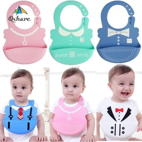 Baby Bibs Cartoon Prints Kids Silicon Bib Child Adjustable Waterproof Baby boys girls Bibs Baby Feeding Tools