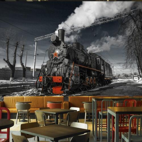 Dropshipping Colomac Vintage Wallpaper Retro Nostalgic Black White Steam Train Black Wallpaper Custom Wall Mural Carta Da Parati