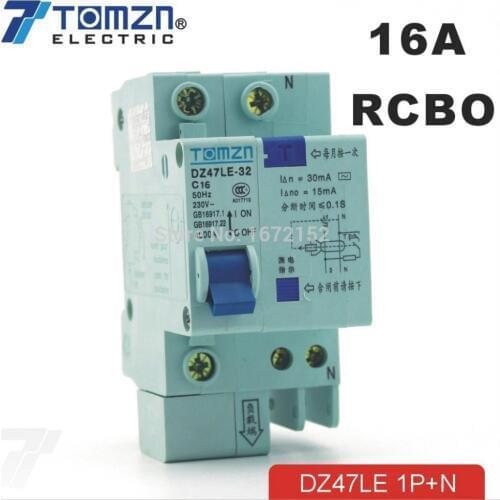 DZ47LE 1P+N 16A C type 230V~ 50HZ/60HZ Residual current Circuit breaker with over current and Leakage protection RCBO