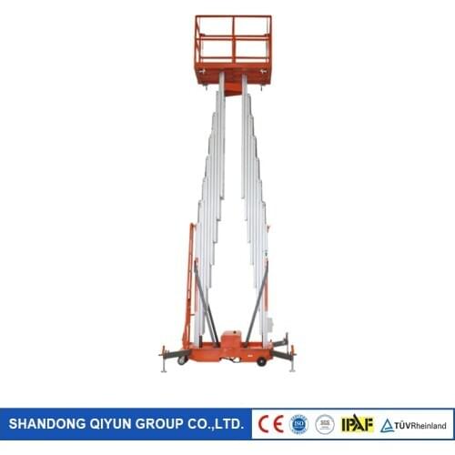 Qiyun Hydraulic Aluminum Alloy Three Masts Lifting Height from 12m-16m Vertical Lift for Aerial Working Approved by CE ISO