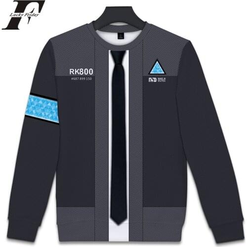 2018 Detroit Become Human 3D cotton hoodie Sweatshirt RK800 Uniform Capless Man/Women Casual streetwear Closthes Plus Size
