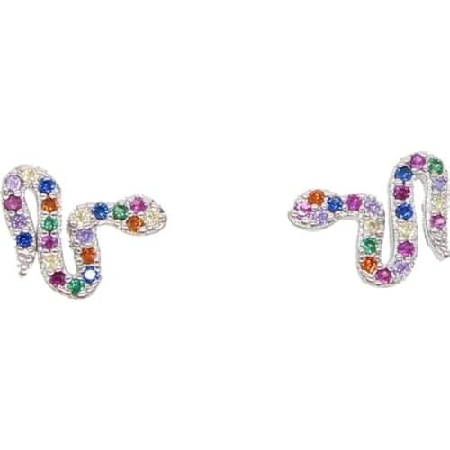 Delicate dainty tiny snake stud earring minimal minimalist silver plated gold color cute girl women multi piercing small studs