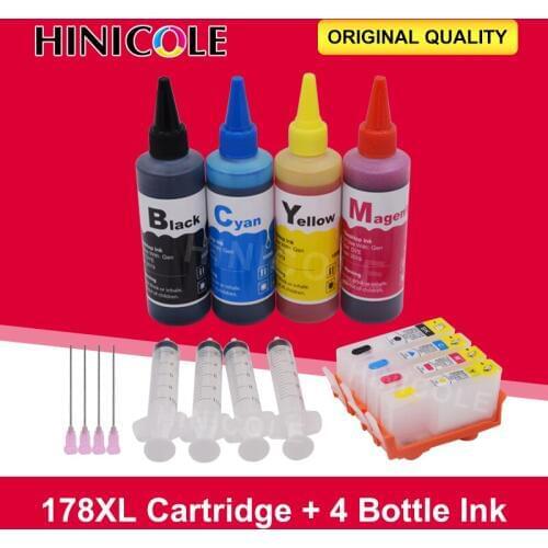 HINICOLE Replacement for HP 178 178XL Refillable ink Cartridge for HP Photosmart 5510 5515 6510 7510 B109 + Printer Dye Ink