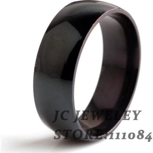 Free shipping Wide 8mm Pure black rings 316L Stainless Steel finger ring for men jewelry wholesale