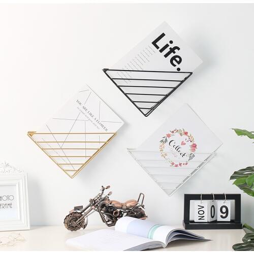 Creative Nordic Iron Wall Mounted Storage Rack Magazine Book Rack Multifunction Display Stand Office Wall-mounted Decor