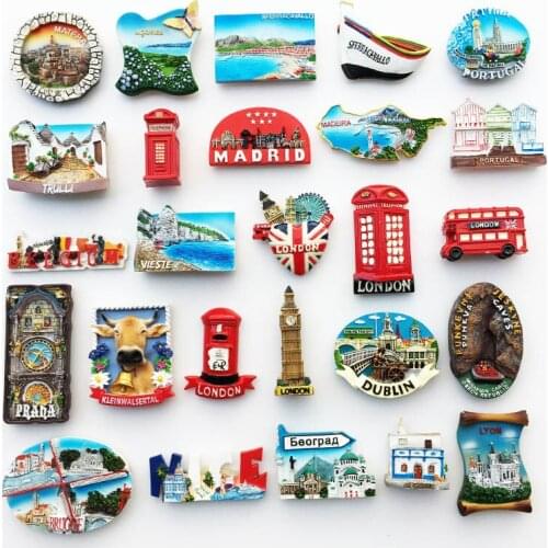 World Tourist Attractions Europe Station)Magnet,Creative Commemorate Crafts 3D Magnetism Resin Material Refrigerator Stickers