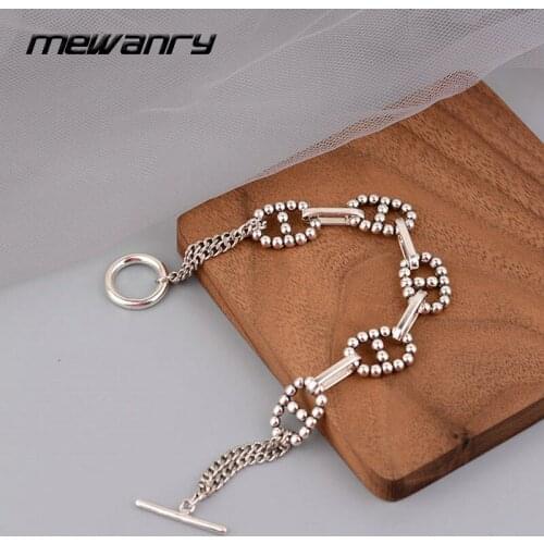 MEWANRY 925 Sterling Silver Bracelets OT Buckle Design Accessories Trendy Vintage Simple Couples Hollow Geometric Party Jewelry