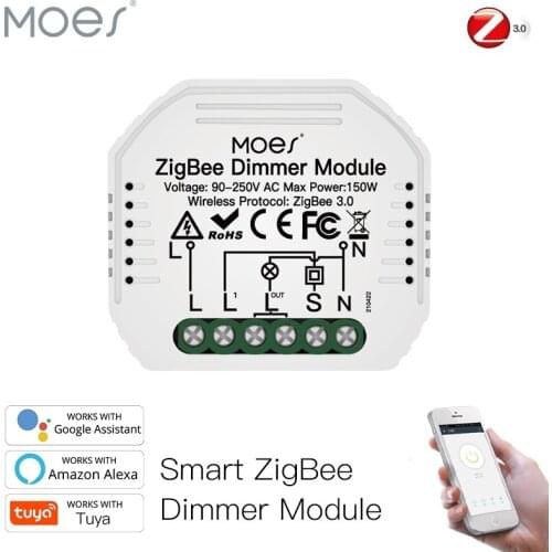 Moes Mini DIY Tuya ZigBee 3.0 Smart Dimmer Switch Module Hub Required Smart Life App Alexa Google Home Voice Control 1/2 way