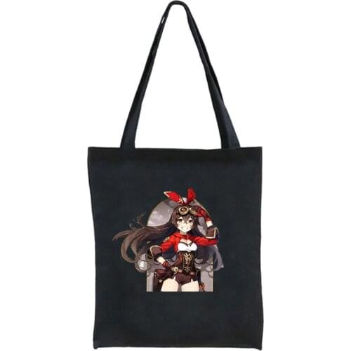 Game Genshin Impact Print Vogue Women Bag Large-capacity Canvas College Cute Cartoon Harajuku Female Ulzzang Shoulder Bags black