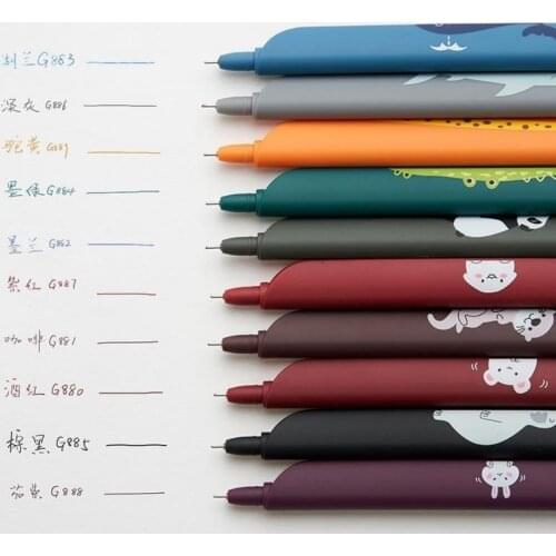 Cartoon Retro Pen Ten Colors Neutral Pen Animal Color Pen Multi Color Student 0.5mm Hand Book Ruler Pen