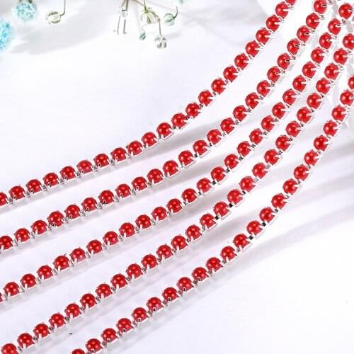 Hot!New Red Pearl Rhinestones Chain Flatback Silver claw Rhinestone Trim crystal for DIY Handcraft Sewing Trim needlework decor