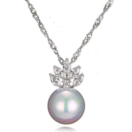 Bettyue Brand Fashion Charm Cubic Zircon Two Colors Necklaces Wave Chain Pearl Pendant For Woman Wedding Party Florid Gift