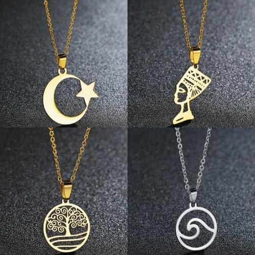 Stainless Steel Crescent Moon Star Necklace Men Women Lovers Spiritual Islamic Muslim Amulet Pendant Turkish Religious Jewelry