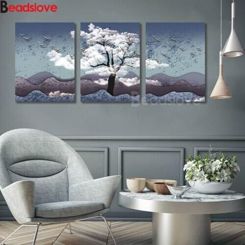 3 piece,Diamond painting Full,Square,round,drill,diy,Clouds Flying Bird Tree Landscape mosaic full embroidery,boy room decor