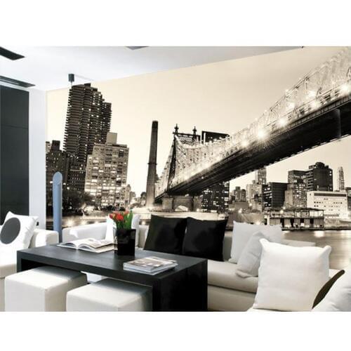 Custom photo wallpapers 3d tv wall paper murals The Manhattan bridge landscape setting wall is black and white wallpaper decor