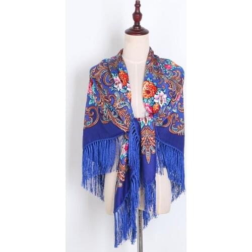 Russian autumn and winter warm shawl ethnic style printed fringed square scarf Ukraine Spin oversized scarves Muslim hijab