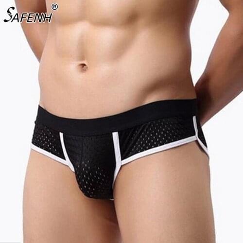Sexy Low Waist U Convex Bulge Pouch Briefs Mens Acrylic Mesh Brief Underwear 3 Colors Underpants M-XL