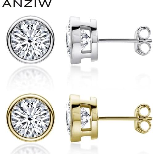 ANZIW Elegant 925 Silver White Yellow Color Stud Earrings Fashion Sona Diamond Design Ear Buckle Earrings for Women Jewelry Gift