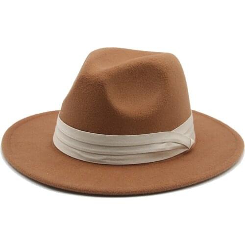 Women hats classic panama men wide brim felted hat church wedding belted band black fedora women winter hats sombreros de mujer