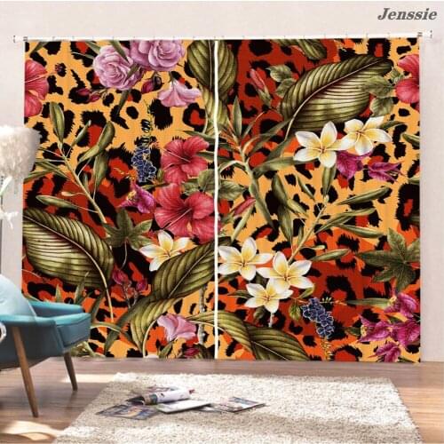 Leopard Flower Window Curtains 3D Digital Printing Flower Banana Leaf Window Drapes Scenery Curtains For Living Room Window