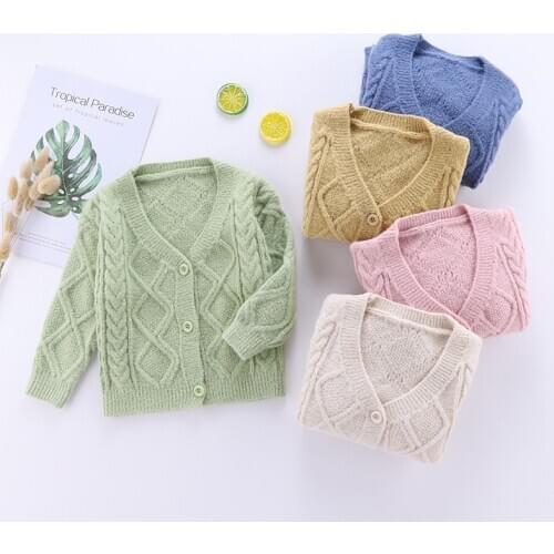 Childrens Sweater Baby Boys and Girls Solid Sweater Toddler Knitted Cardigan Coats Baby Korean Thick Sweaters Cardigan Tops