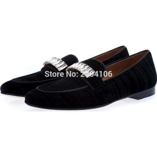 Simple Fashion Zapatos Breathable Black Velvet Shoes Male Round Toe Slip On Casual Footwear Bling Crystal Diamond Loafers Man