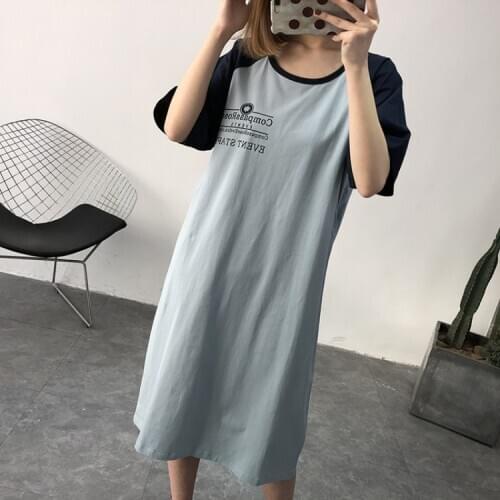 Mid-length pregnant womens T-shirt skirt cotton side open breastfeeding maternity dress short-sleeved shirt dress summer size