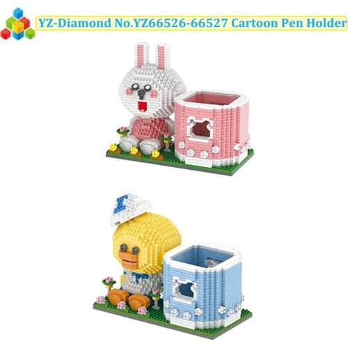 YZ Diamond Blocks Office Supplies Series Building Model Cartoon Animal Pen Holder Pink Rabbit Yellow Duck Micro Mini Blocks Toys