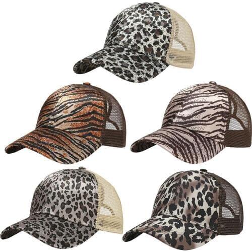 Women Summer Leopard Print Anti UV Ponytail Hat Outdoor Sports Baseball Cap Fashion Adjustable Cap