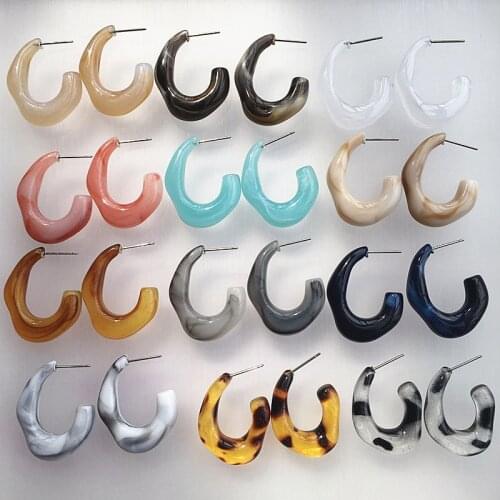 UJBOX New Multicolor Irregular Acrylic Resin Earrings for Women Blue White Leopard Wedding Party Hoop Earrings Wholesale Bluk