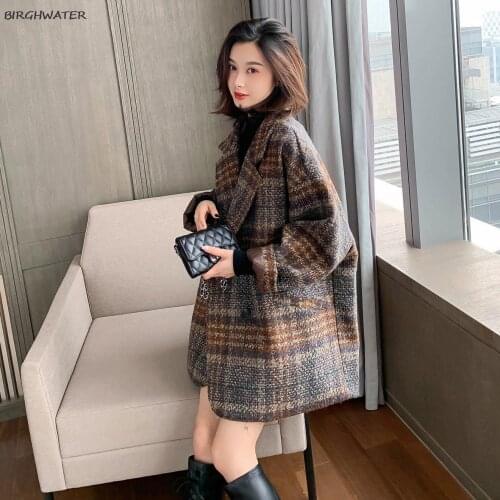 Women Woolen Coat Winter Korean Overcoat Women 2020 Vintage Woolen Loose Coats female Double Breasted Turn-down Collar Overcoat