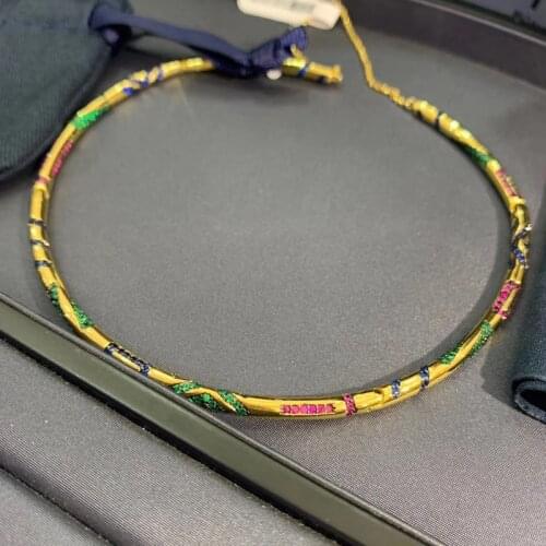 Fashion Charm Sterling Silver Copy 1:1 Replica,Colorful Tribal Choker Geometric Cross Pattern Short Clavicle Vintage Necklace