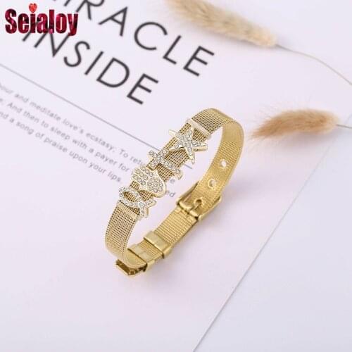 Seialoy Golden Stainless Steel Watch Belt Bracelets For Women Men Original Stars Cross Butterfly Charm Mesh Watch Chain Bracelet