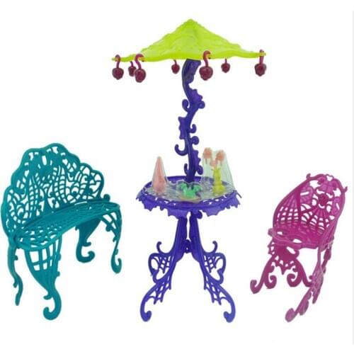 1Set Sun Umbrella Kid Toy Doll House Furniture For Barbie Doll Accessories Amusement Bar Couch Chair Table Dessert