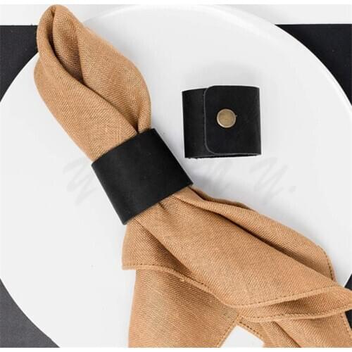 10 / PCS European leather napkin ring PU leather napkin buckle hotel tableware portable household napkin clip