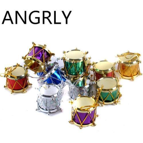 12 pcs/bag 3cm Laser Small drum Christmas Ornament colorful Mini Gift box Christmas Tree pendant New Year ornaments Decorations