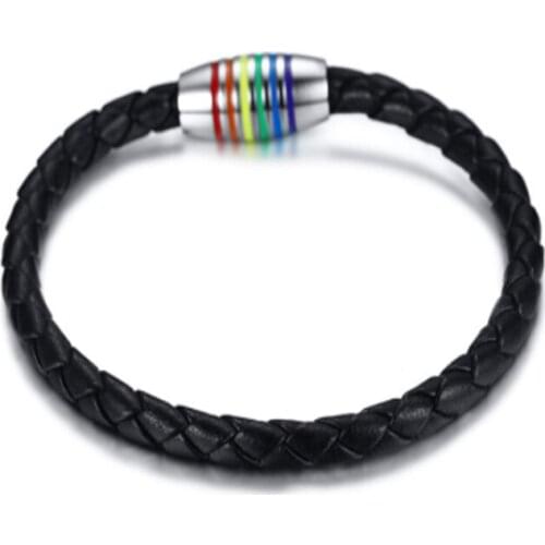 2021 Terndy Titanium Steel PU Leather Material European And American Style Jewelry Rainbow Braided Bracelet Suitable For Couples