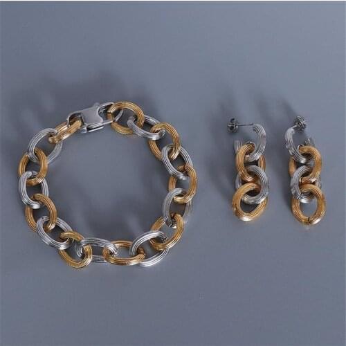 2021 New Arrivals French Brand Thick Chain Earring Bracelet Sets Woman Fashion Stainless Steel 18 Gold Jewelry Set Never Fade